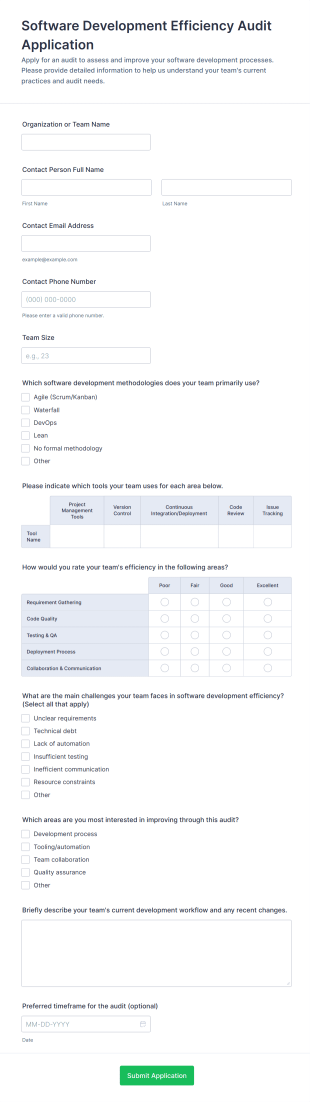 Software Development Efficiency Audit Application Form Template