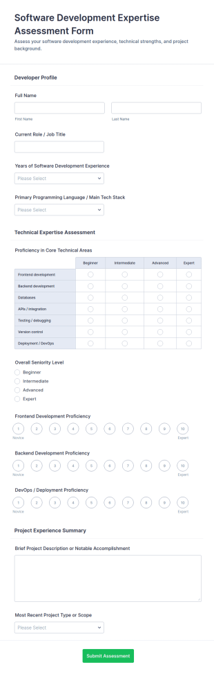 Software Development Expertise Assessment Form Template