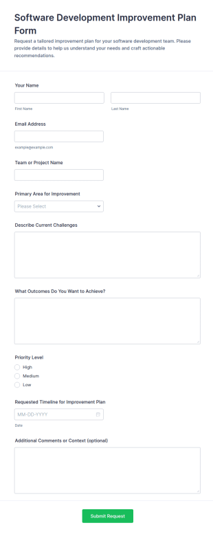 Software Development Improvement Plan Request Form Template