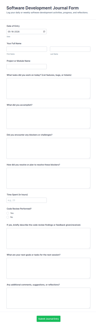Software Development Journal Form Template