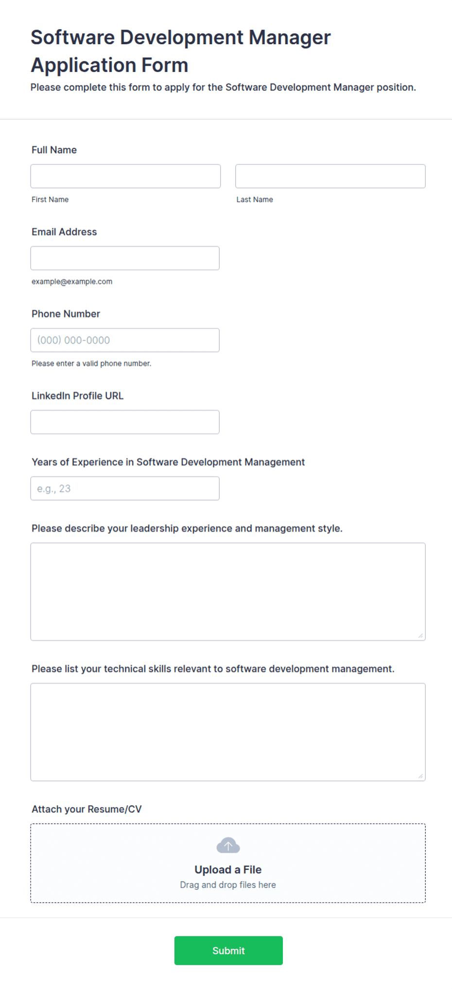 Software Form Example Software Development Manager Application Form Template | Jotform