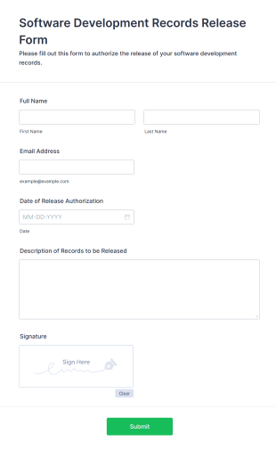 Software Development Records Release Form Template