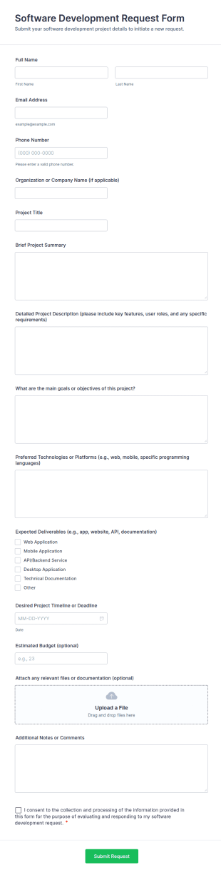 Software Development Request Form Template