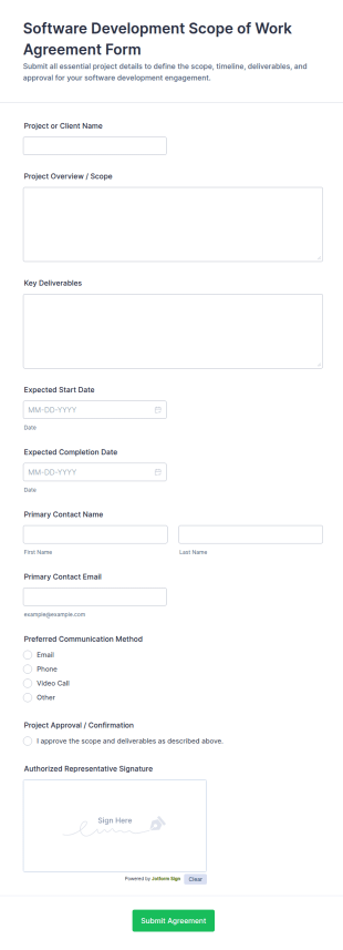 Software Development Scope Of Work Agreement Form Template