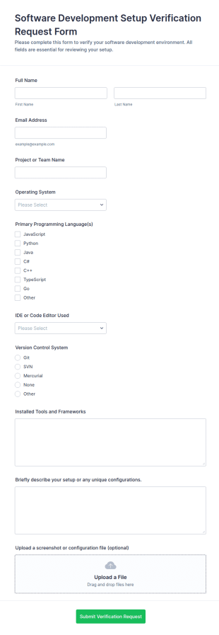 Software Development Setup Verification Request Form Template