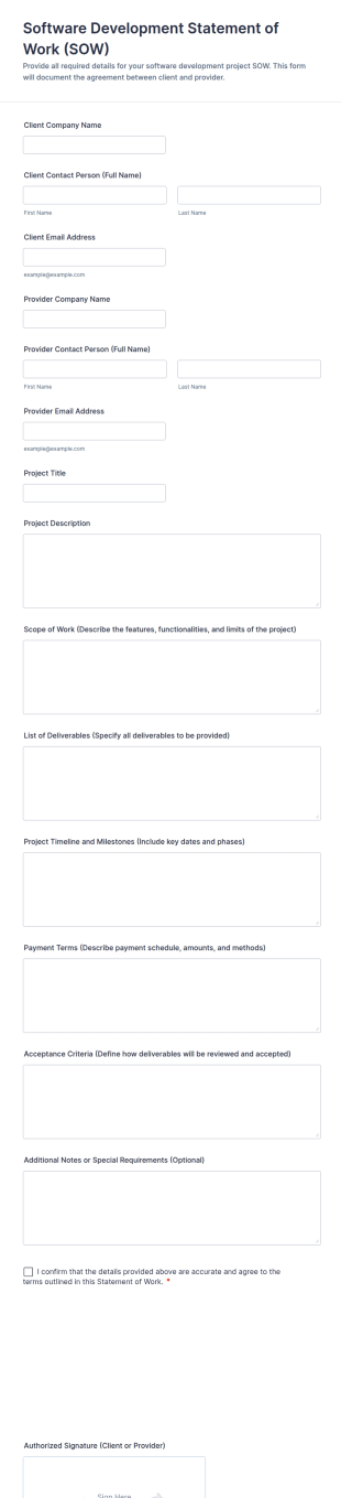 Software Development Statement Of Work (SOW) Form Template