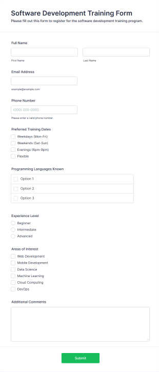 Software Development Training Form Template