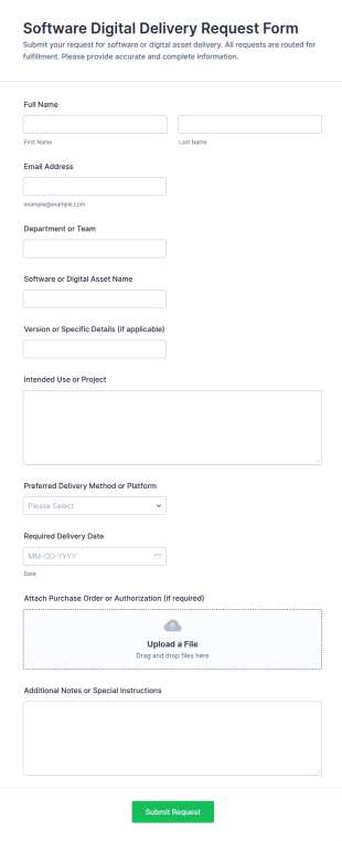 Software Digital Delivery Request Form Template