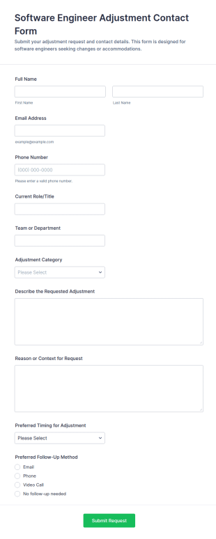 Software Engineer Adjustment Contact Form Template