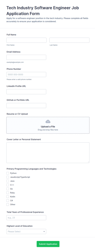 Software Engineer Job Application Form Template
