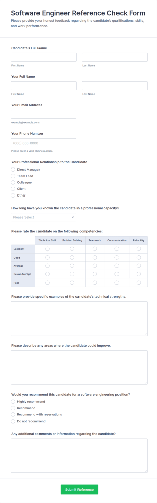 Software Engineer Reference Check Form Template