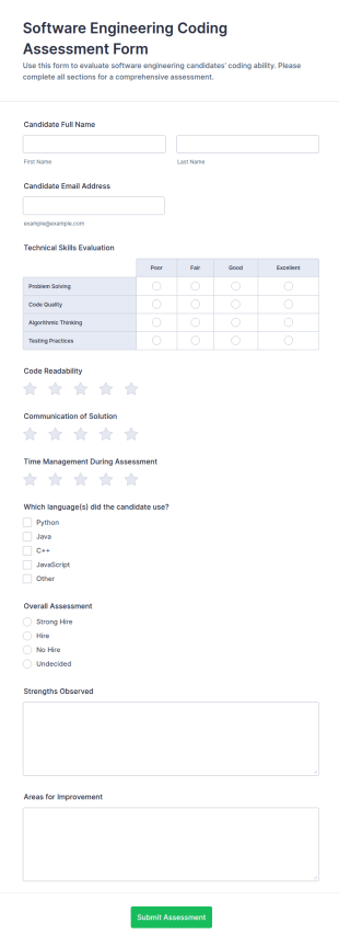 Software Engineering Coding Assessment Form Template
