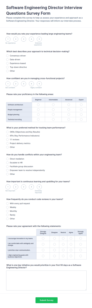 Software Engineering Director Interview Questions Survey Form Template