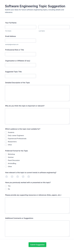 Software Engineering Topic Suggestion Form Template