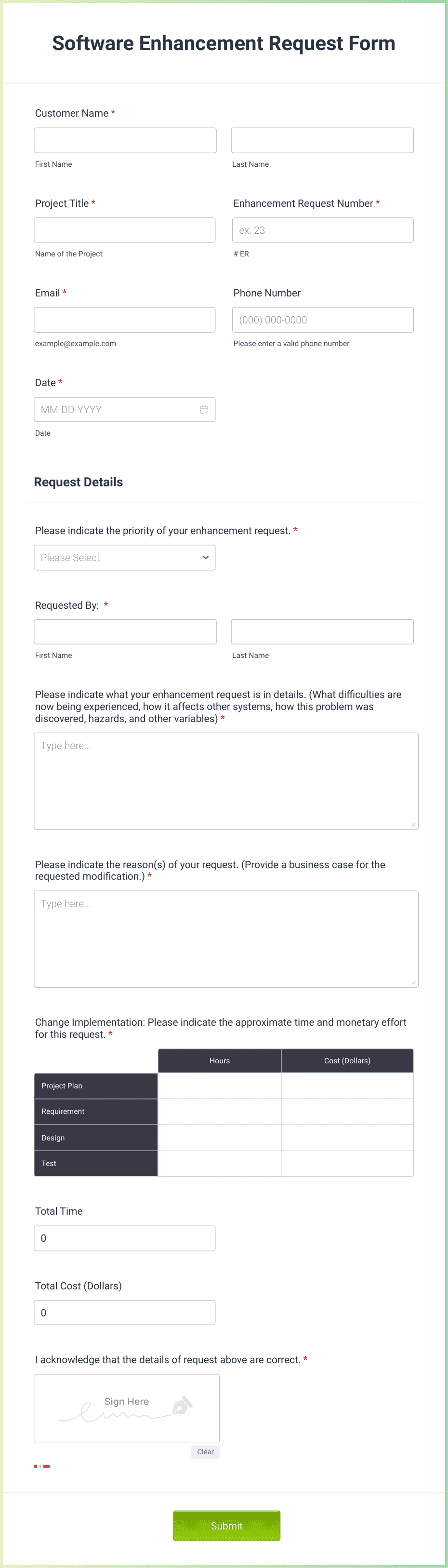 Software Enhancement Request Form Template | Jotform