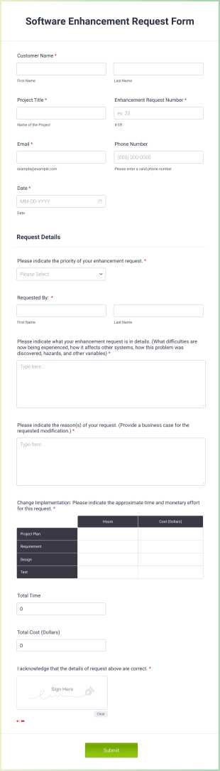 Software Enhancement Request Form Template