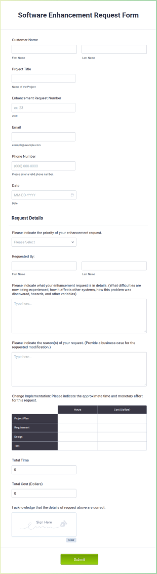 Software Enhancement Request Form Template