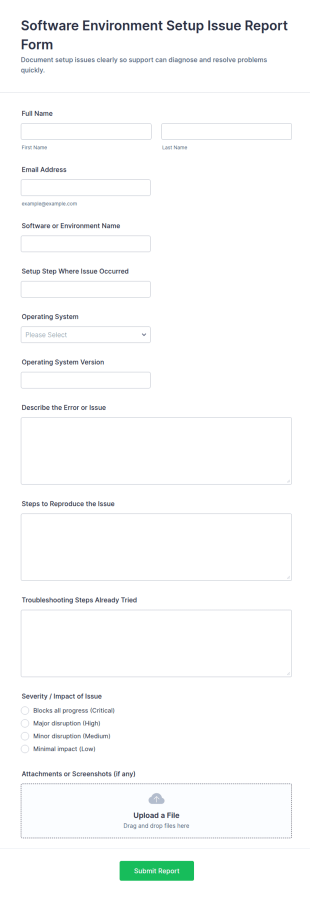 Software Environment Setup Issue Report Form Template
