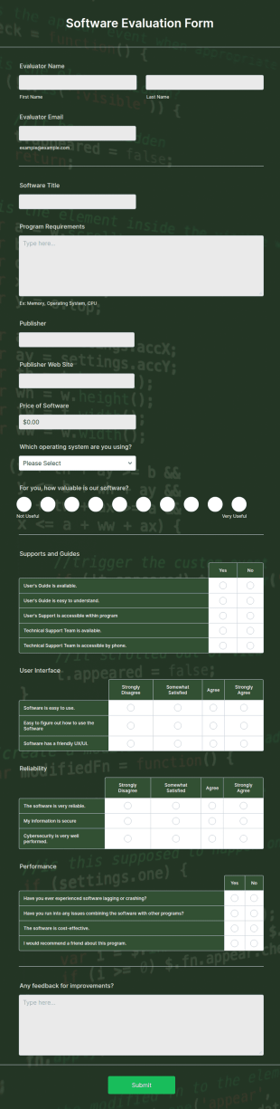 Software Evaluation Form Template