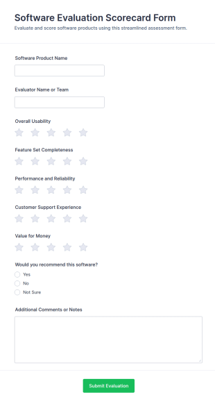 Software Evaluation Scorecard Form Template