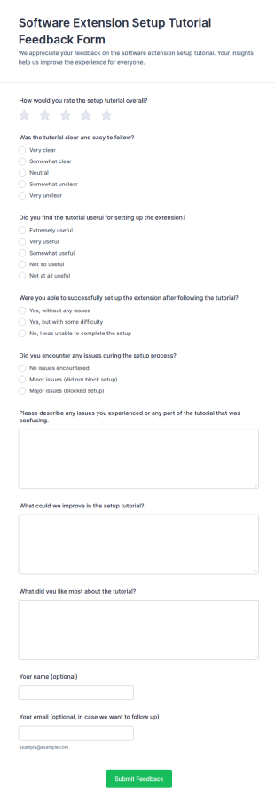 Software Extension Setup Tutorial Feedback Form Template