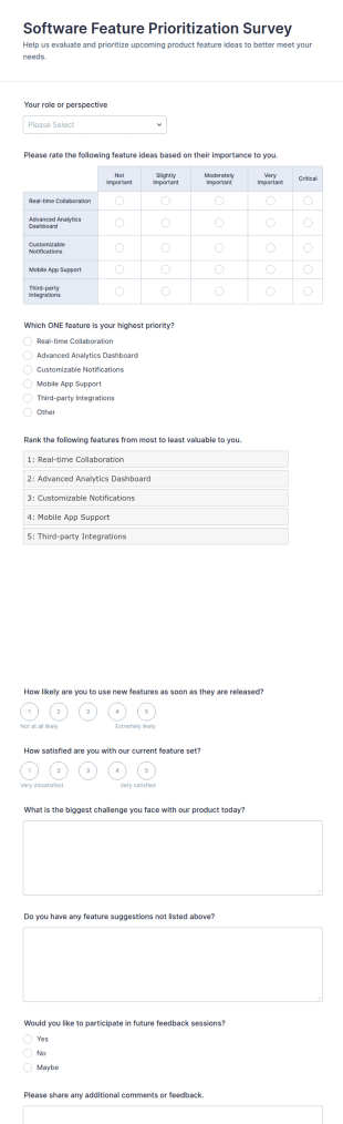 Software Feature Prioritization Survey Form Template