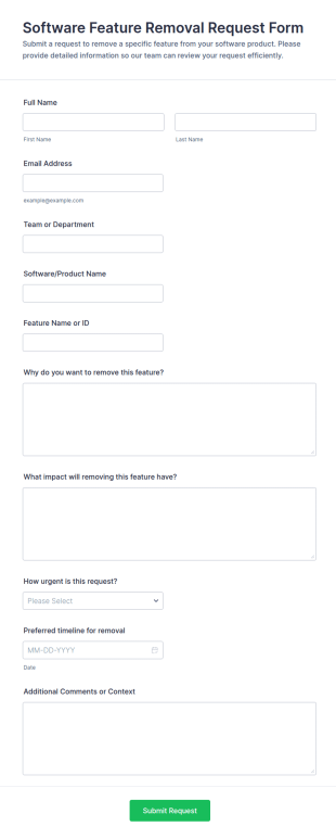 Software Feature Removal Request Form Template