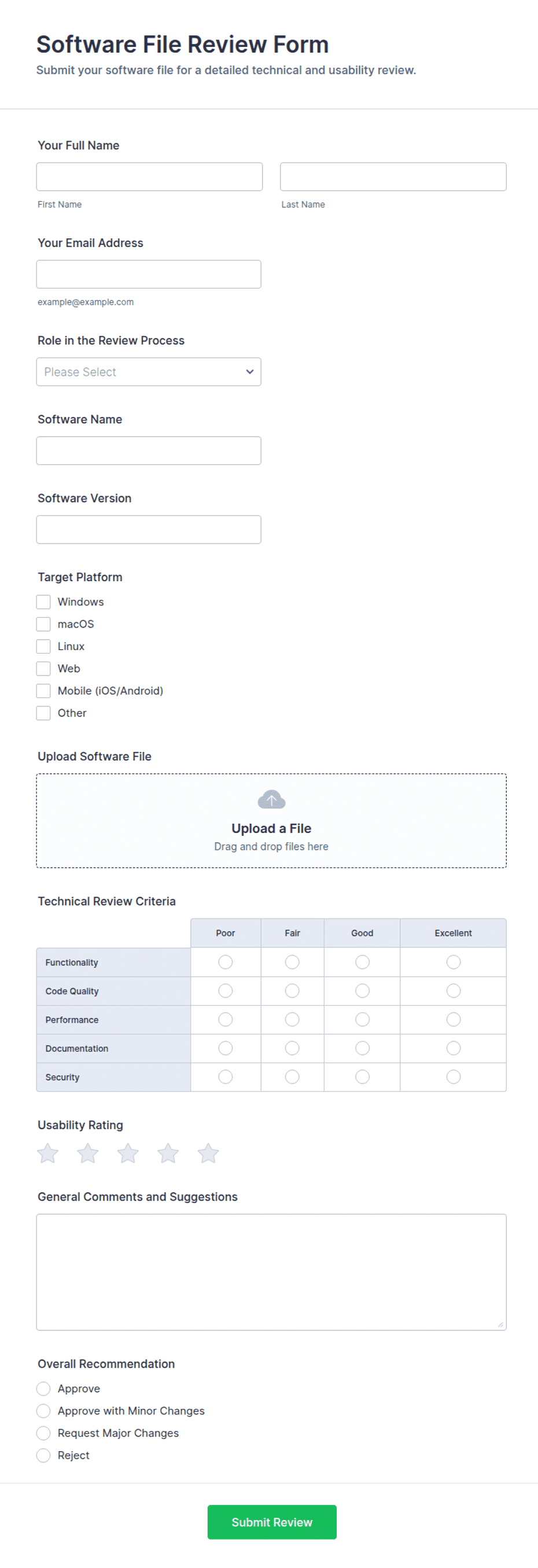 File Rev View Software File Review Form Template | Jotform