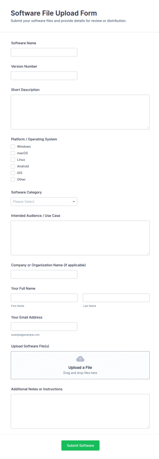 Software File Upload Form Template