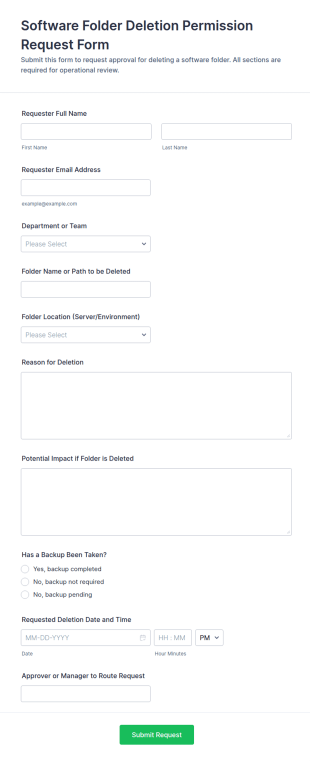 Software Folder Deletion Permission Request Form Template