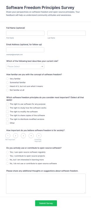 Software Freedom Principles Survey Form Template
