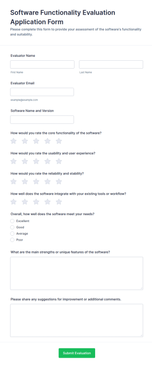Software Functionality Evaluation Application Form Template