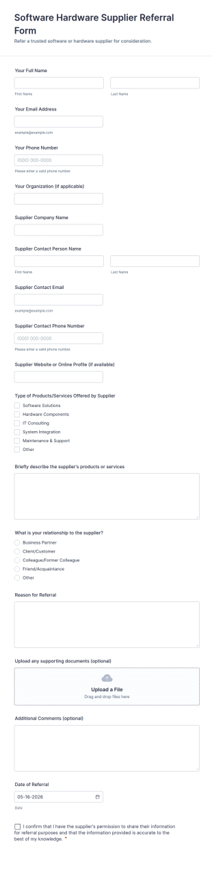 Software Hardware Supplier Referral Form Template