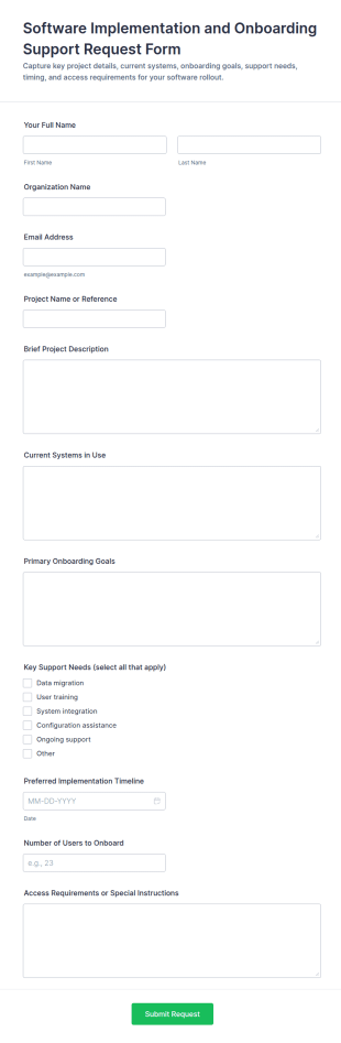 Software Implementation And Onboarding Support Request Form Template