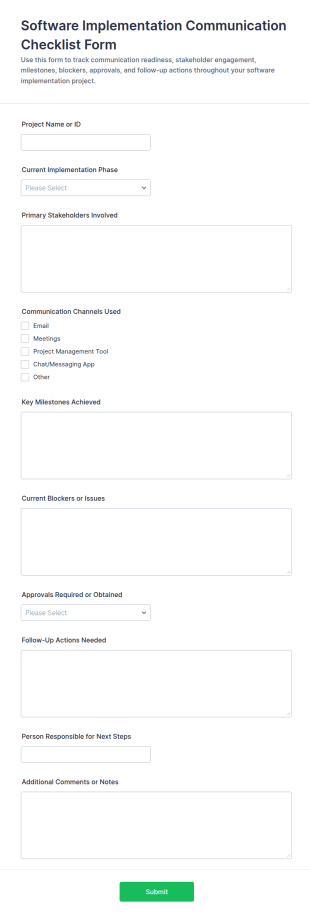 Software Implementation Communication Checklist Form Template