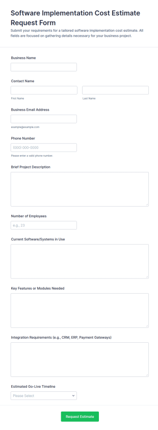 Software Implementation Cost Estimate Request Form Template