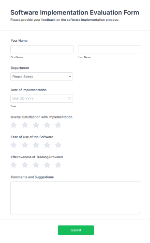 Software Implementation Evaluation Form Template