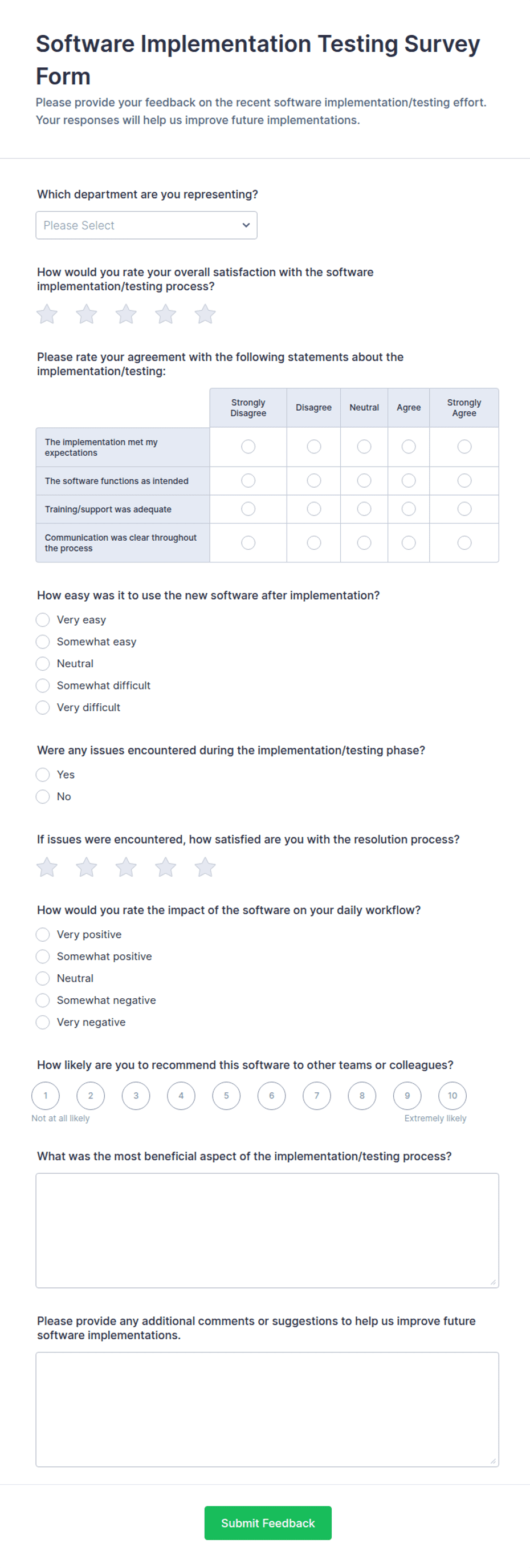 Software Implementation Testing Survey Form Template | Jotform
