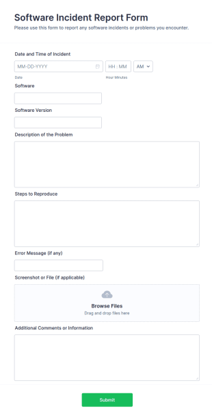 Software Incident Report Form Template