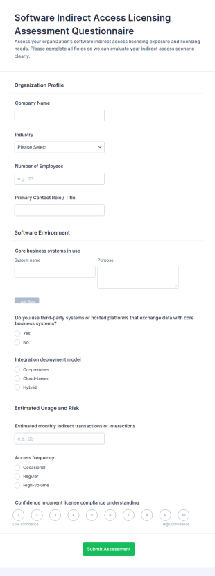 Software Indirect Access Licensing Assessment Questionnaire Form Template