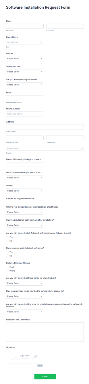 Software Installation Request Form Template
