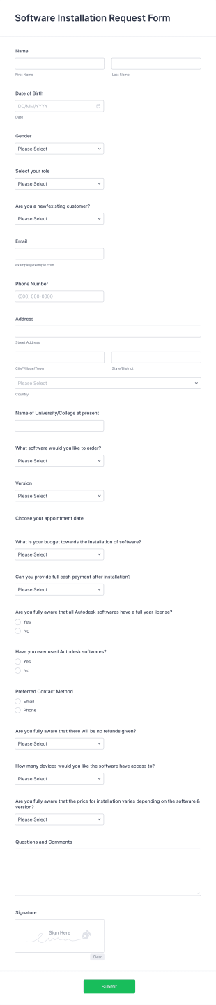 Software Installation Request Form Template