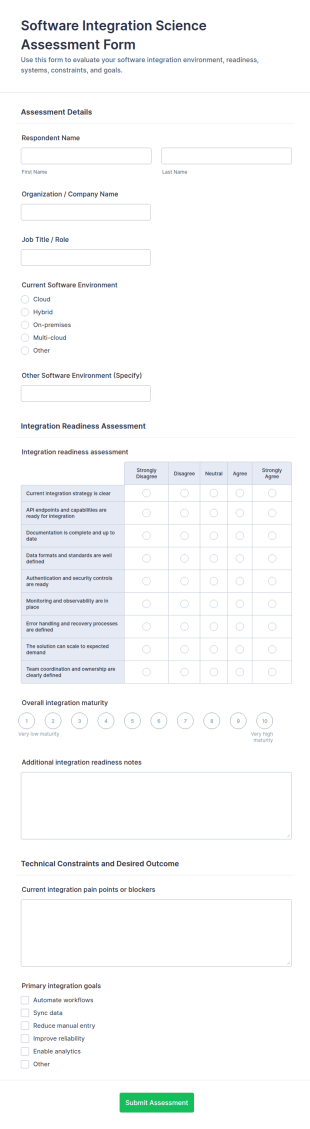 Software Integration Science Assessment Form Template