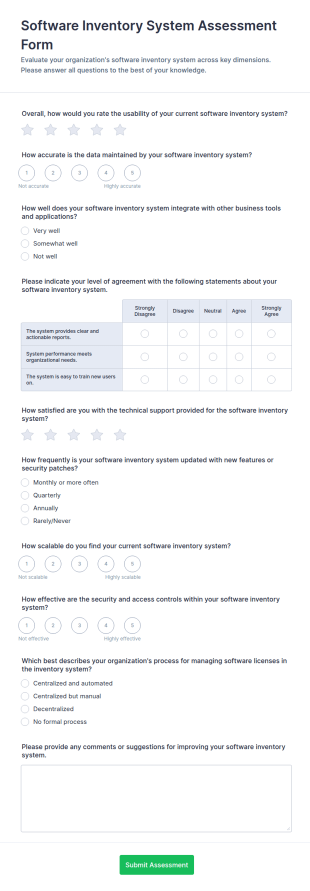 Software Inventory System Assessment Form Template