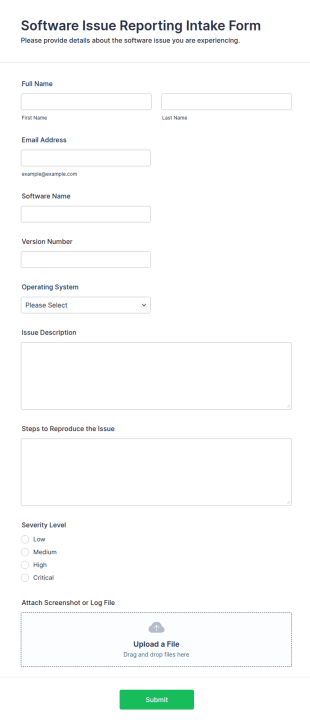 Software Issue Reporting Intake Form Template