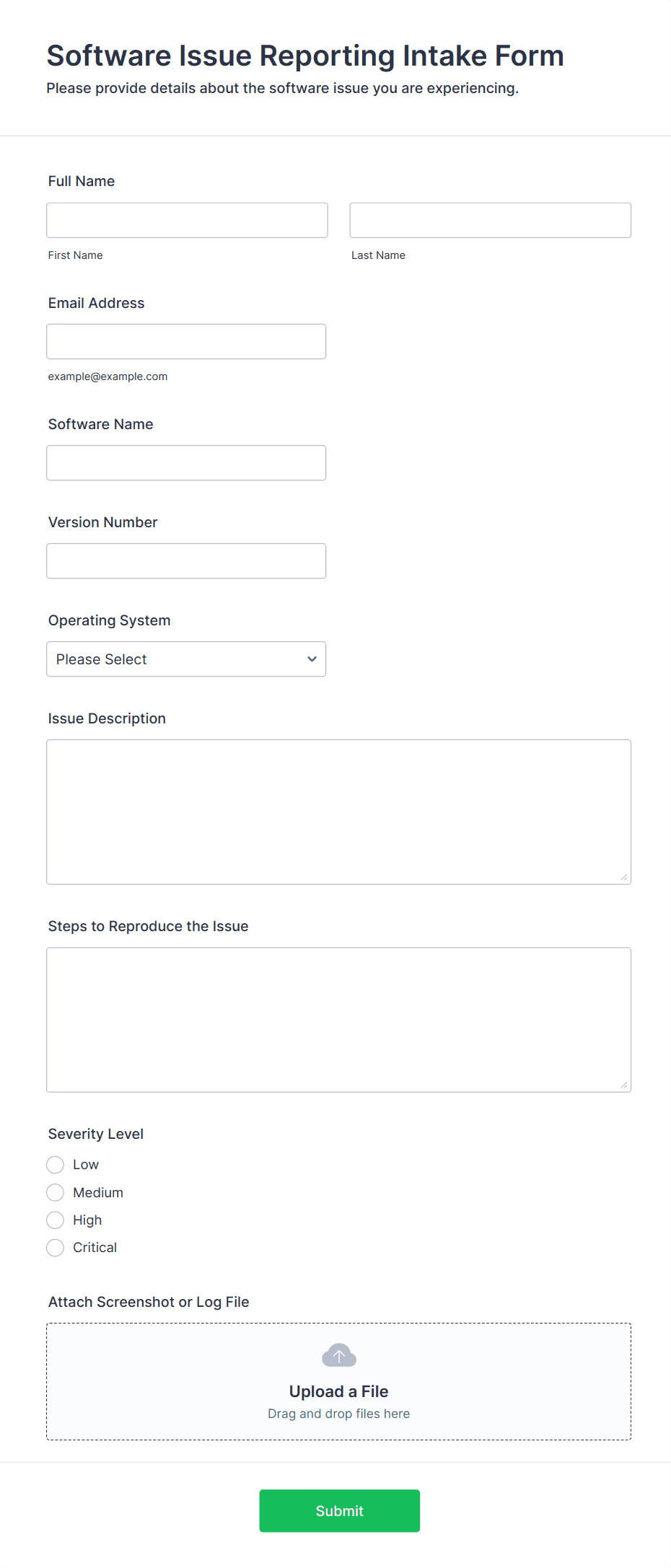 Software Issue Reporting Intake Form Template | Jotform