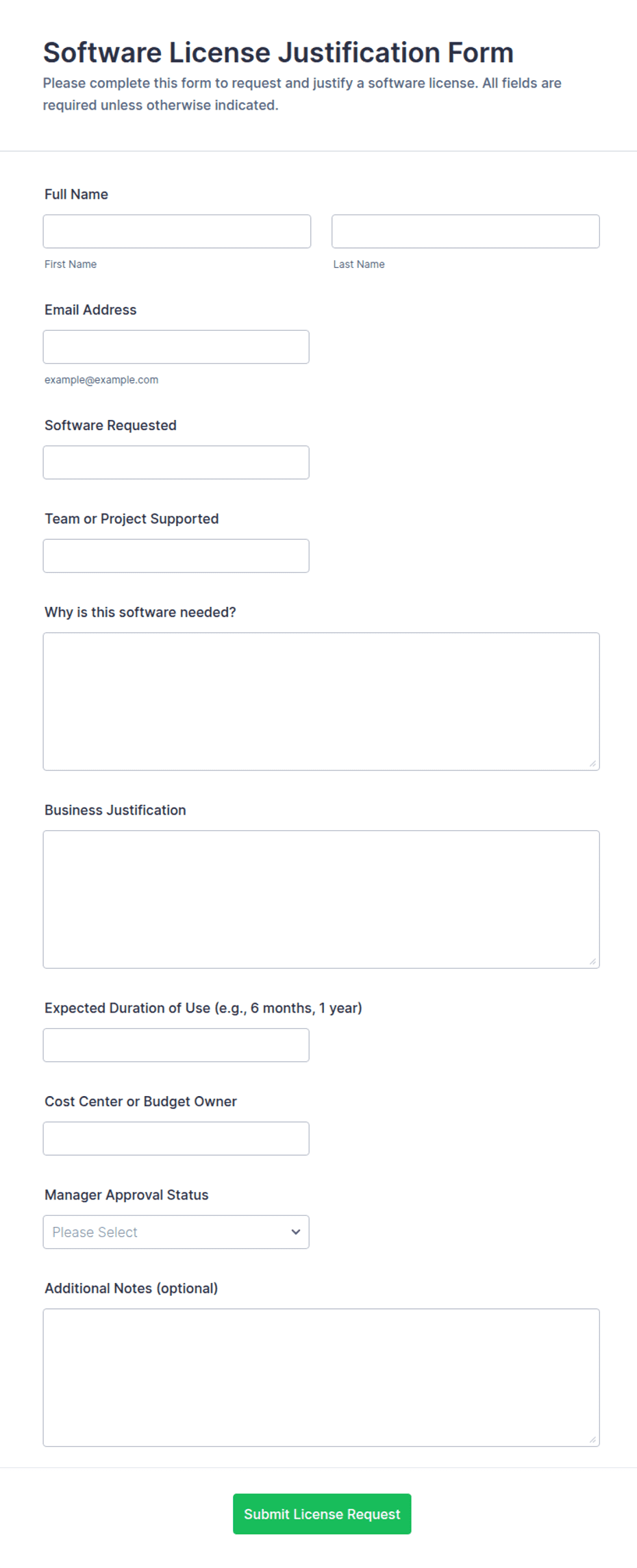 Software License Justification Form Template | Jotform