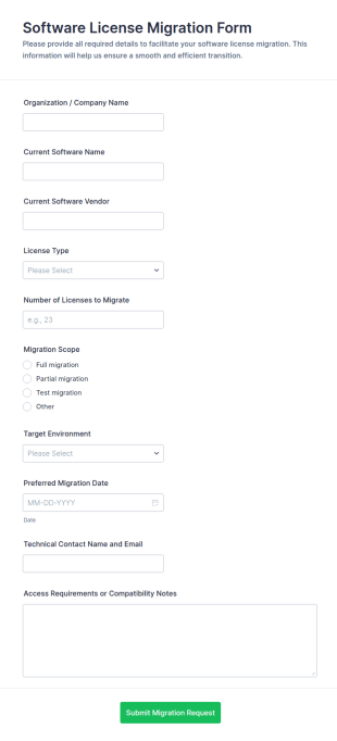 Software License Migration Form Template