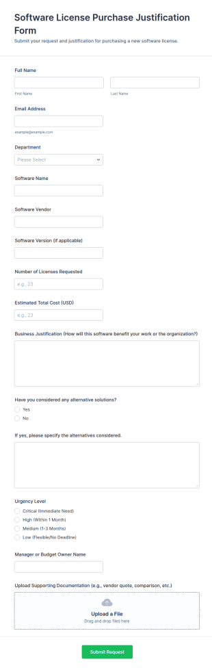 Software License Purchase Justification Form Template