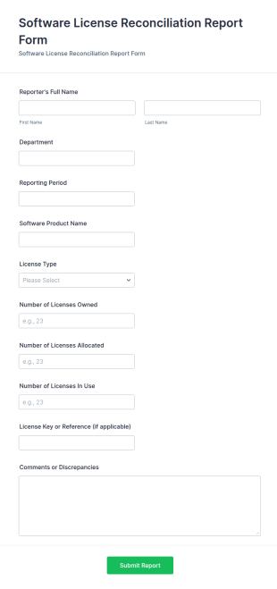Software License Reconciliation Report Form Template